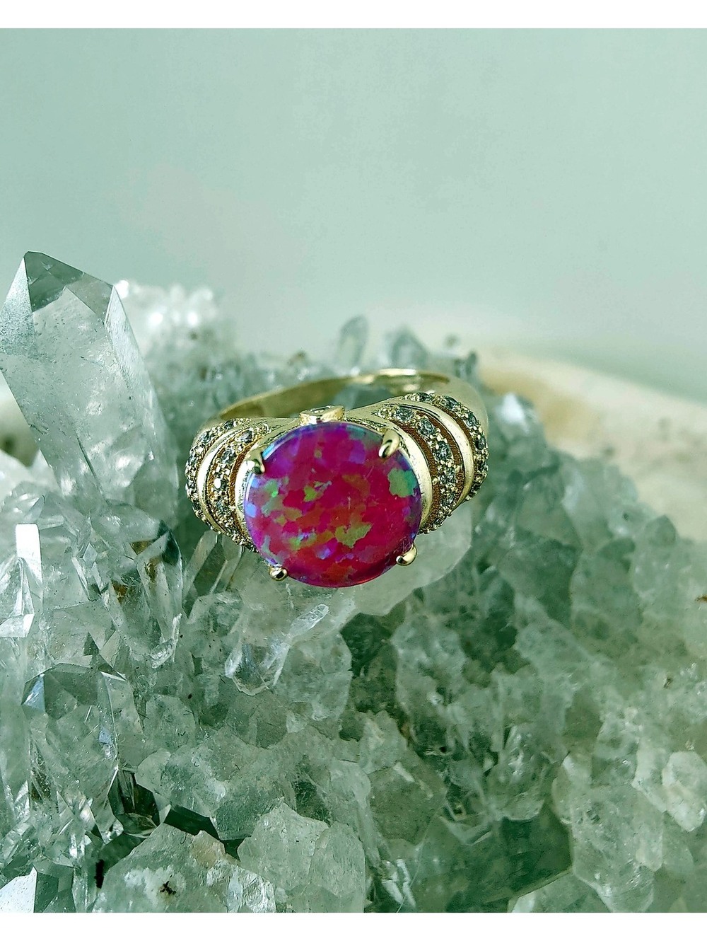 14K Gold Filled Pink Opal Statement Ring Size 6